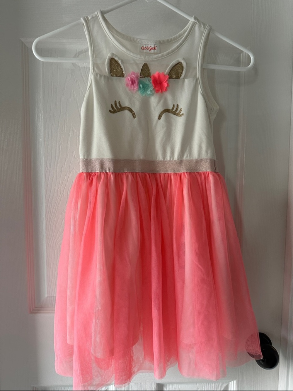 Cat & Jack White Bodice Pink Tulle Unicorn Dress Sz S